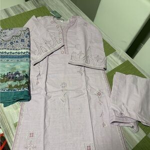 M&M'S Light Lavender Embroidered Women's Dress Set